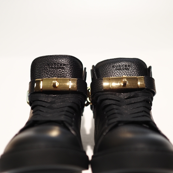 Luxury Designer Buscemi Men's 1High-Top Leather Sneakers with Padlock, Black - Picture 7 of 15